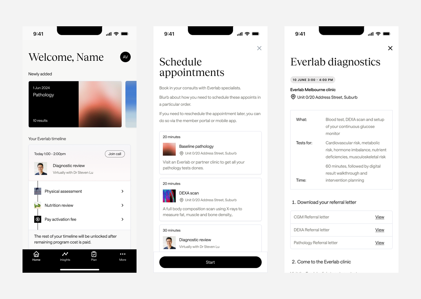 Everlab mobile scheduling flow